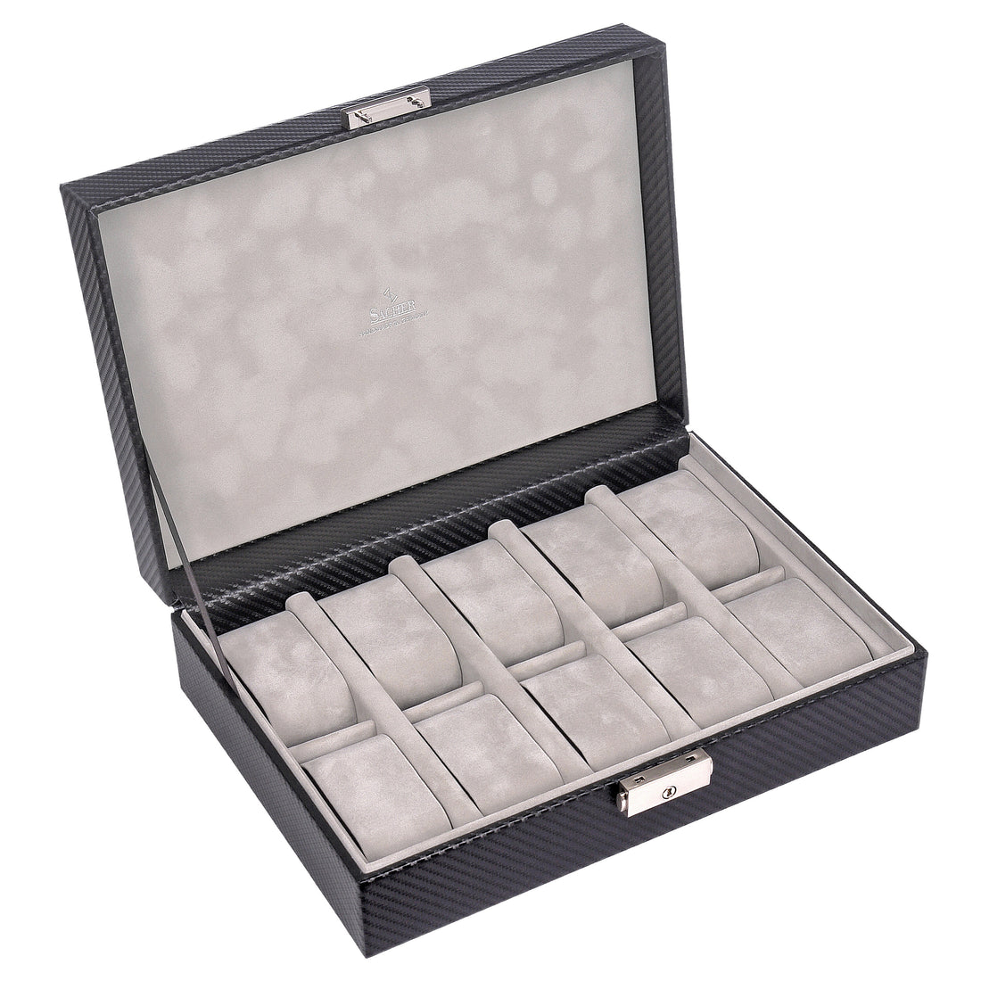 Watch case for 10 watches carvon / black (leather)