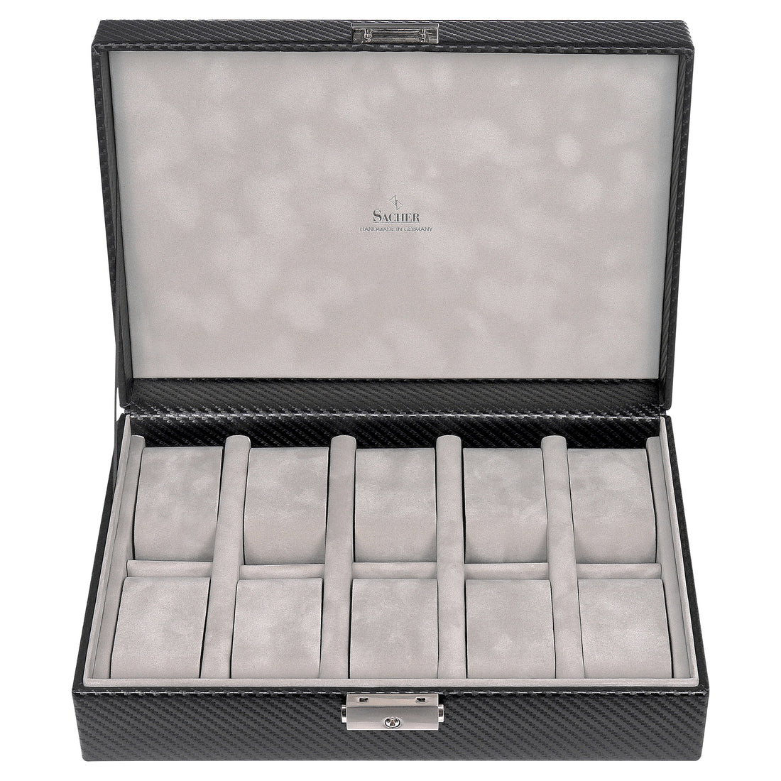 Watch case for 10 watches carvon / black (leather)