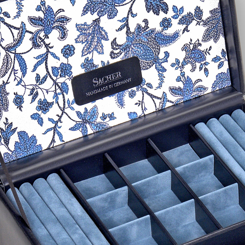 Jewellery box Elly florage / navy (leather)