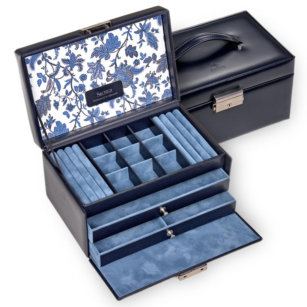 Jewellery box Elly florage / navy (leather)
