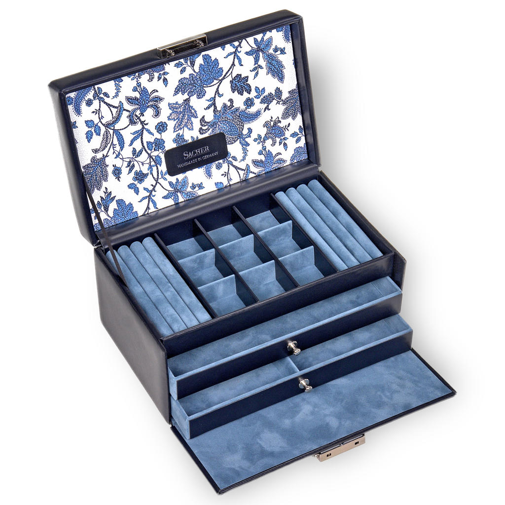Jewellery box Elly florage / navy (leather)